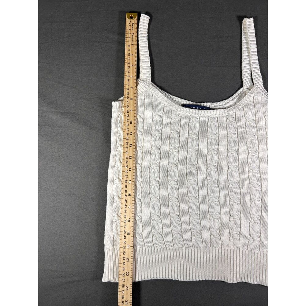 Vintage Ralph Lauren White Cable Knit Tank Top Scoop Neck Medium Cotton Cami - Picture 6 of 11